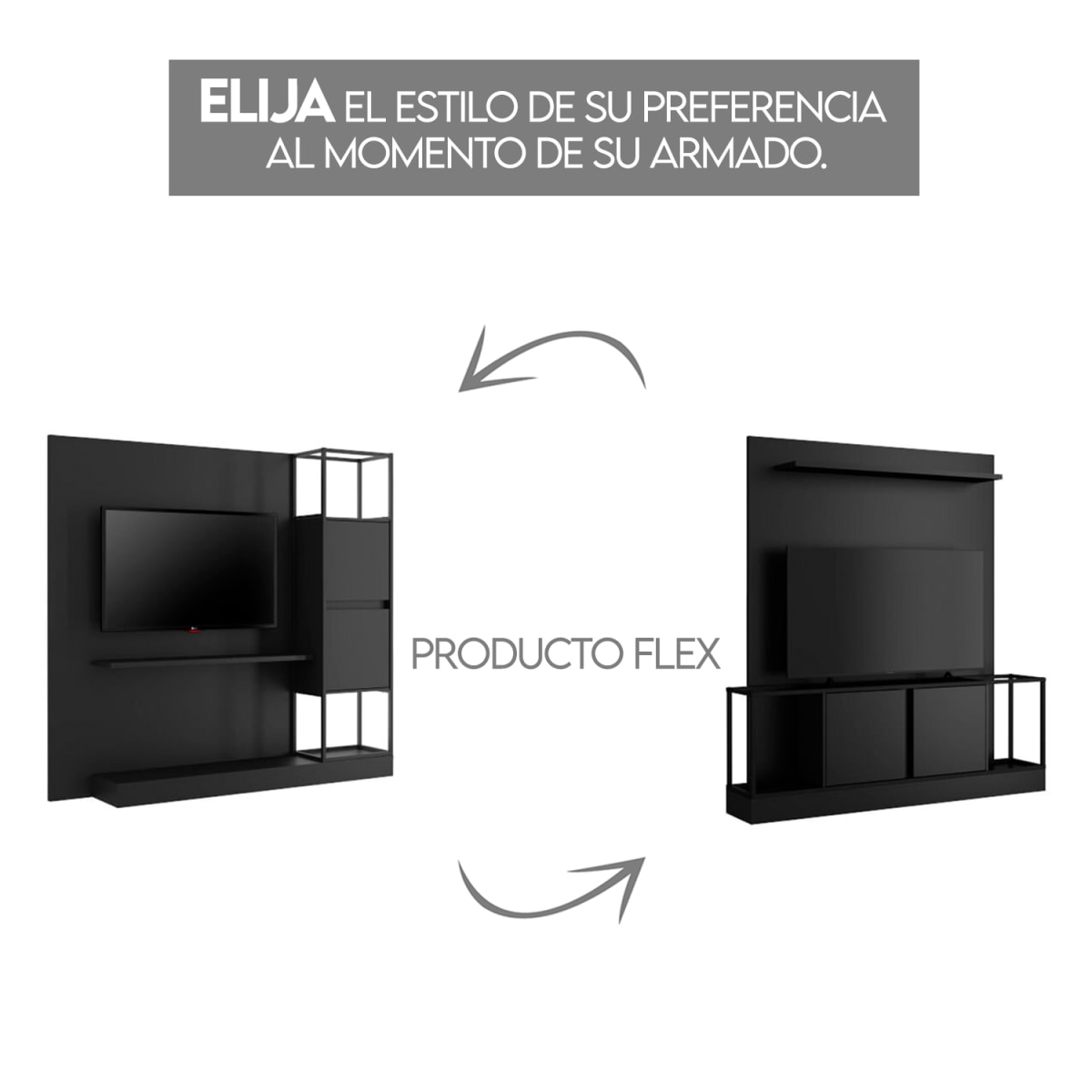 Centro de Entretenimiento Rack Tv 60" Home Design - Negro Mate - Imagen 3