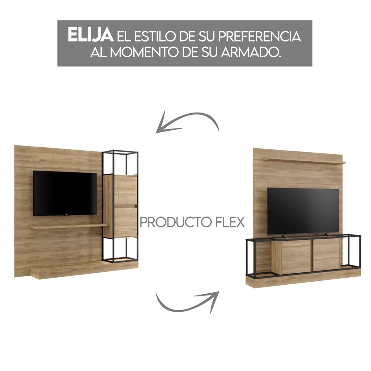 Centro de Entretenimiento Rack Tv 60" Home Design - Noce / Negro Mate - Imagen 3