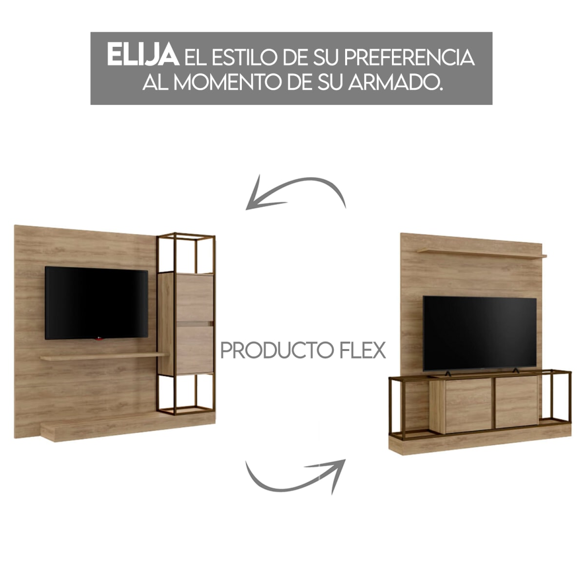 Centro de Entretenimiento Rack Tv 60" Home Design - Noce / Oro Envejecido - Imagen 3