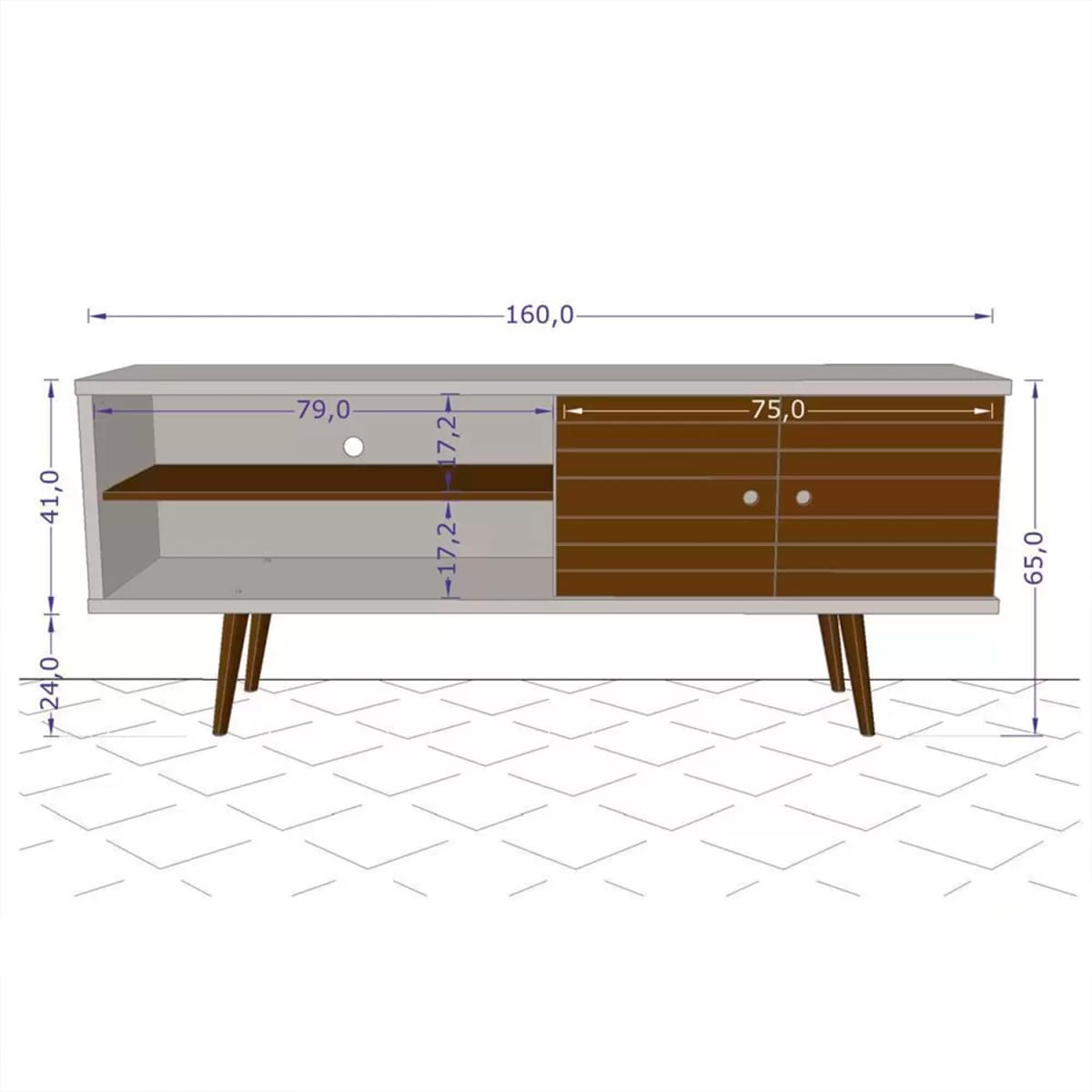 Rack Tv 70" Onix - Blanco Invierno / Canela / Ripado - Imagen 3