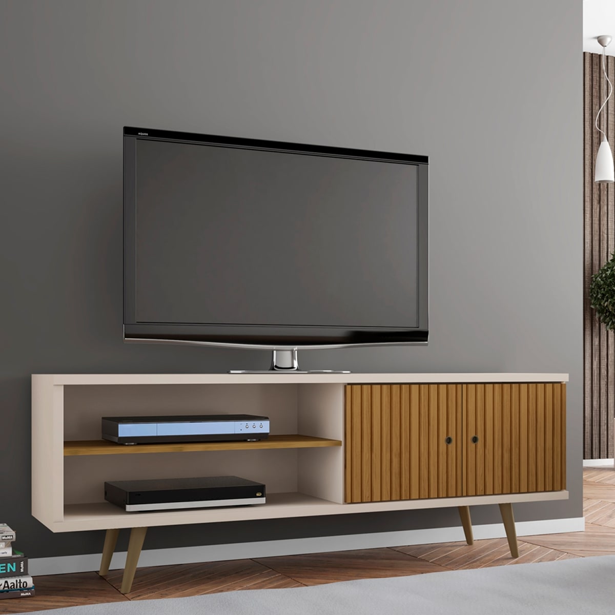 Rack Tv 70" Onix - Blanco Invierno / Canela / Ripado