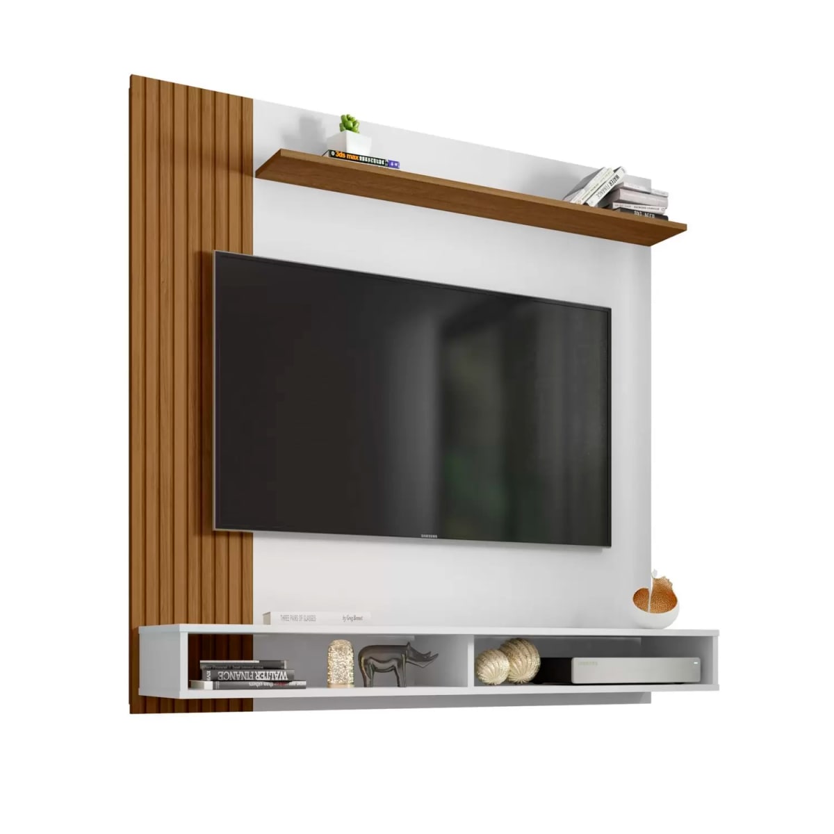 Panel Rack Tv 50" Oslo - Blanco / Canela / Ripado - Imagen 2