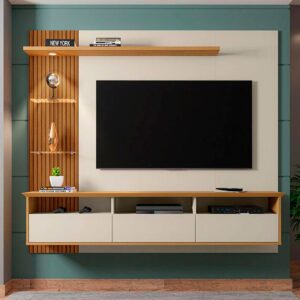 Panel Rack Tv 60" Trend - Blanco Invierno / Canela / Ripado