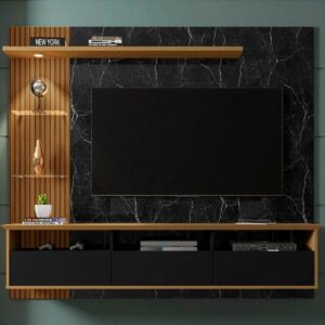Panel Rack Tv 60" Trend - Negro / Canela / Marmol