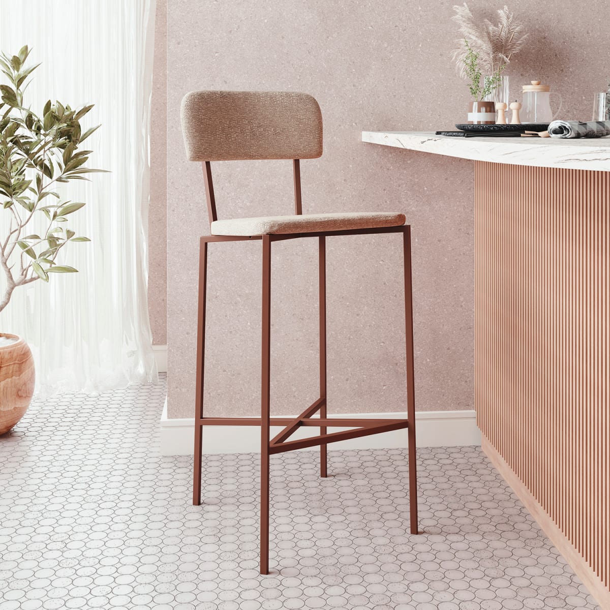 Taburete Frame - Oro Envejecido / Mocca
