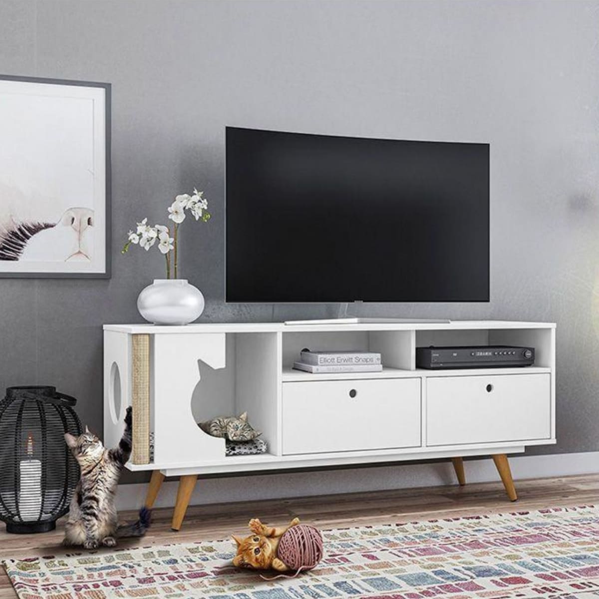 Rack Retro Mascota Cat Angora - Blanco