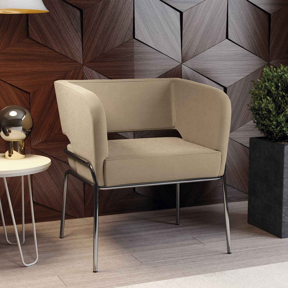 Poltrona Urbana - Cromado / Beige