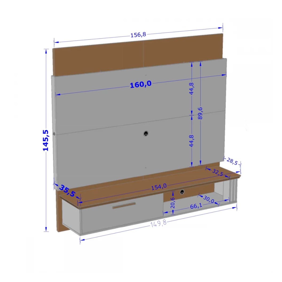 Panel Rack Tv 65" Paris - Blanco Invierno / Canela - Imagen 2