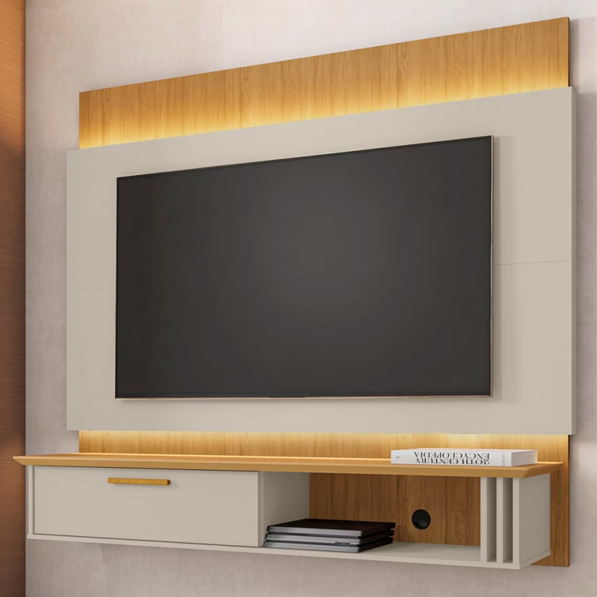Panel Rack Tv 65" Paris - Blanco Invierno / Canela