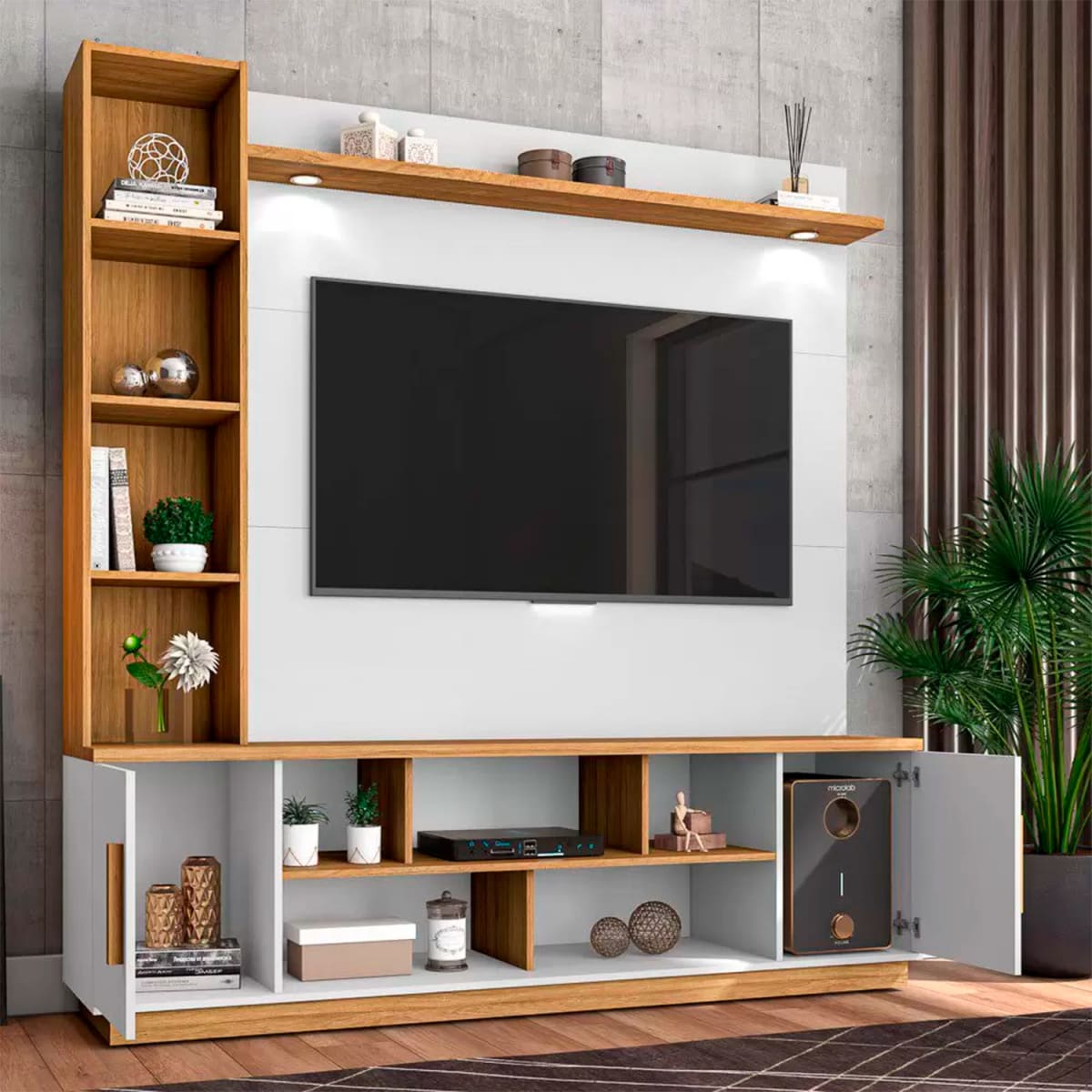 Centro De Entretenimiento Rack Tv 60" Prestige - Blanco / Canela - Imagen 2