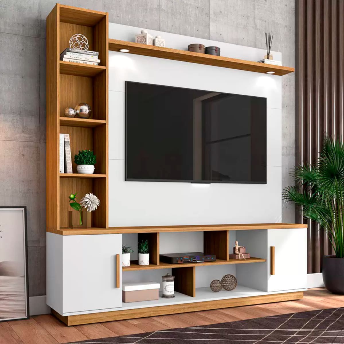 Centro De Entretenimiento Rack Tv 60" Prestige - Blanco / Canela
