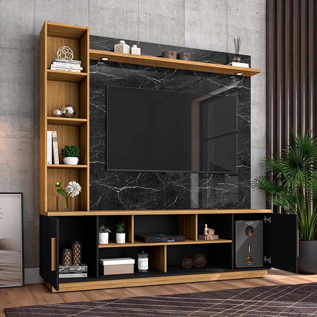 Centro de Entretenimiento Rack TV 60" Prestige - Negro / Canela / Marmol - Imagen 2