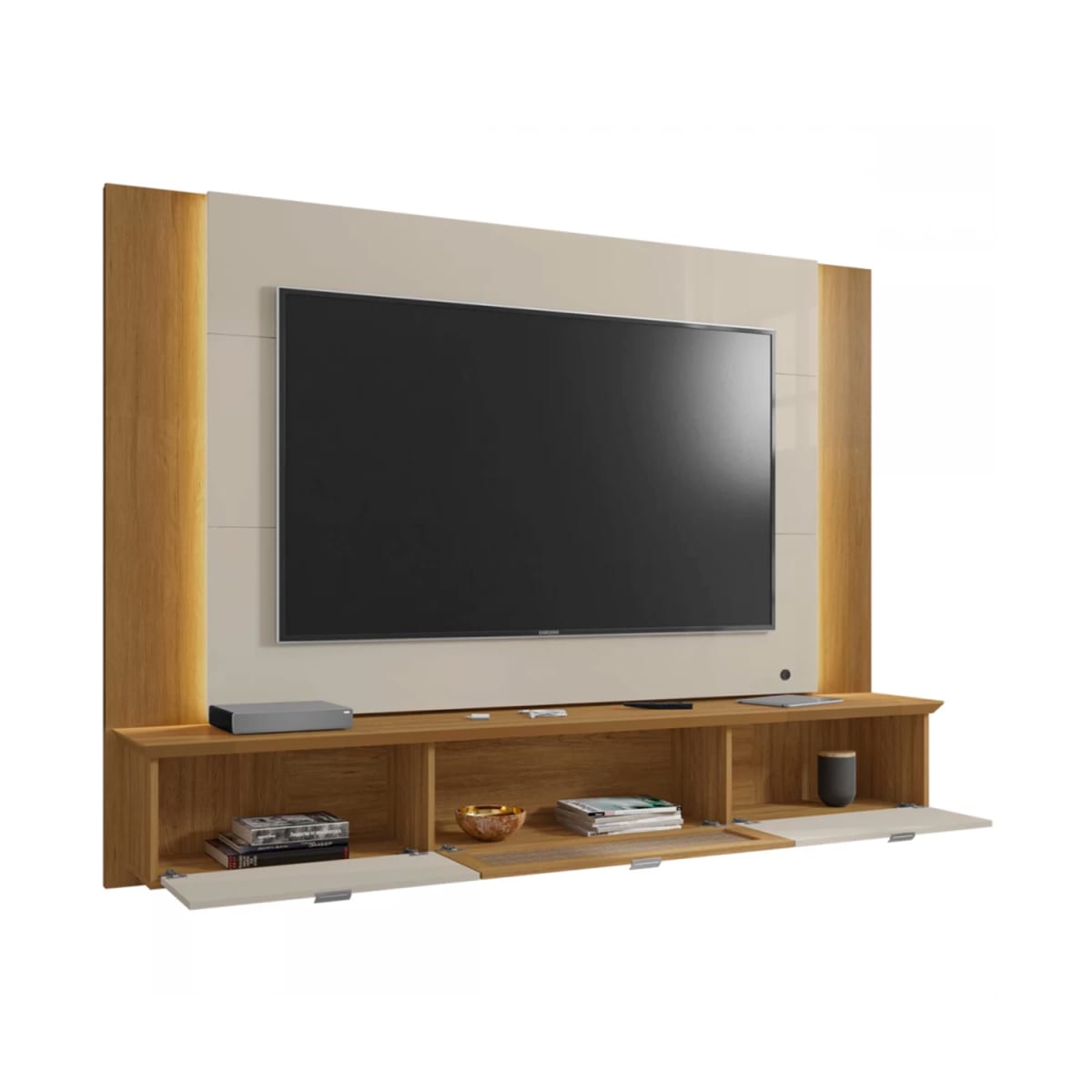 Panel Rack Tv 70" Qatar - Blanco Invierno / Canela / Rattan - Imagen 3