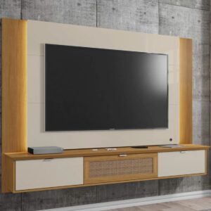 Panel Rack Tv 70" Qatar - Blanco Invierno / Canela / Rattan