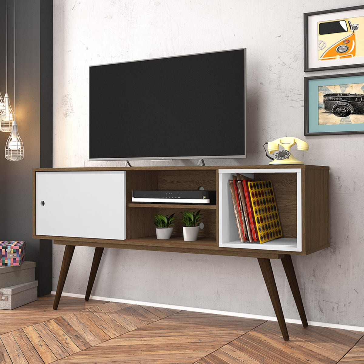 Rack Tv 60" Retro65 - Rústico / Blanco