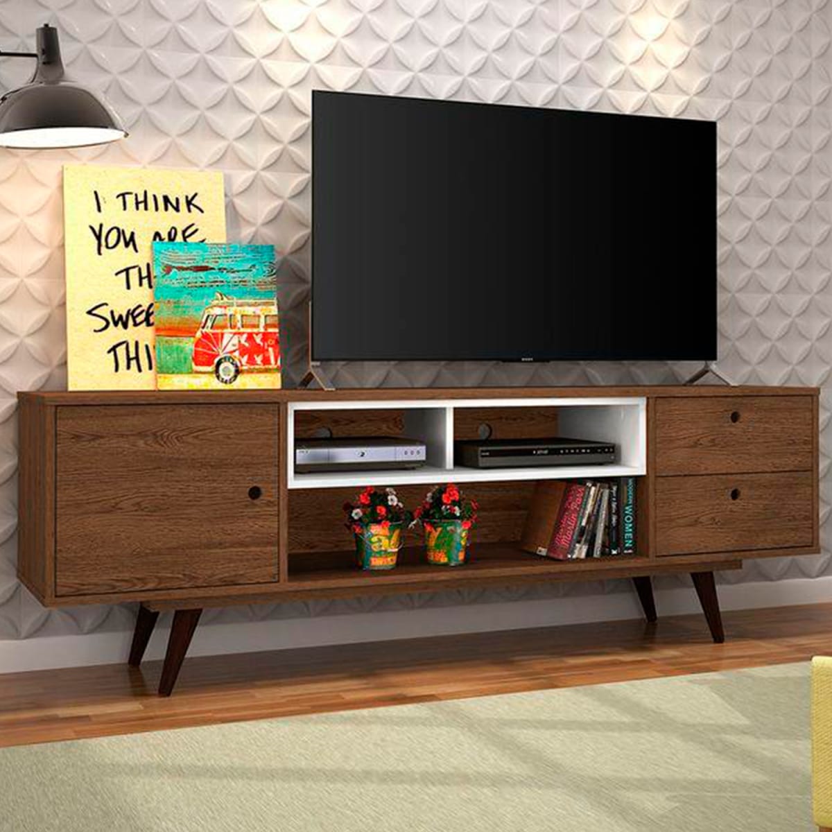 Rack Tv 70" Retro80 - Rústico / Blanco