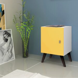 Velador Retro Con Puerta - Blanco / Amarillo