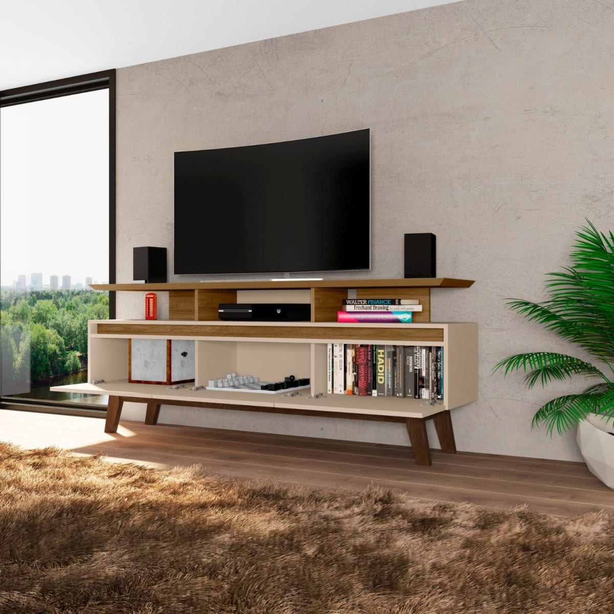 Rack Tv 60" Rubí - Canela / Blanco Invierno - Imagen 2