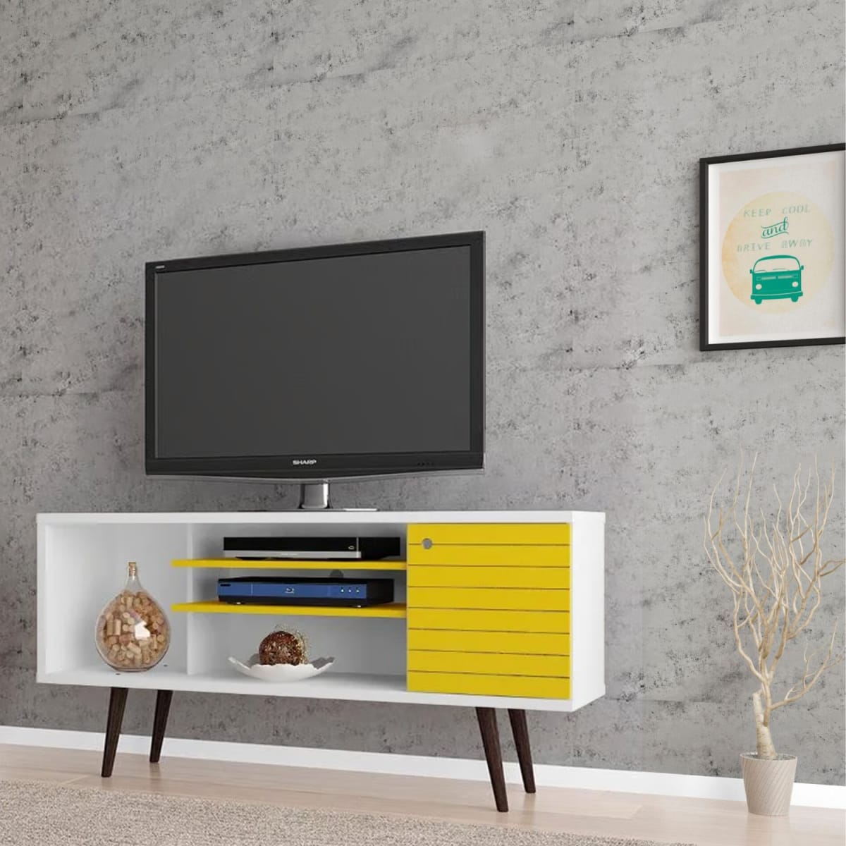 Rack TV 55" Safira - Blanco / Amarillo