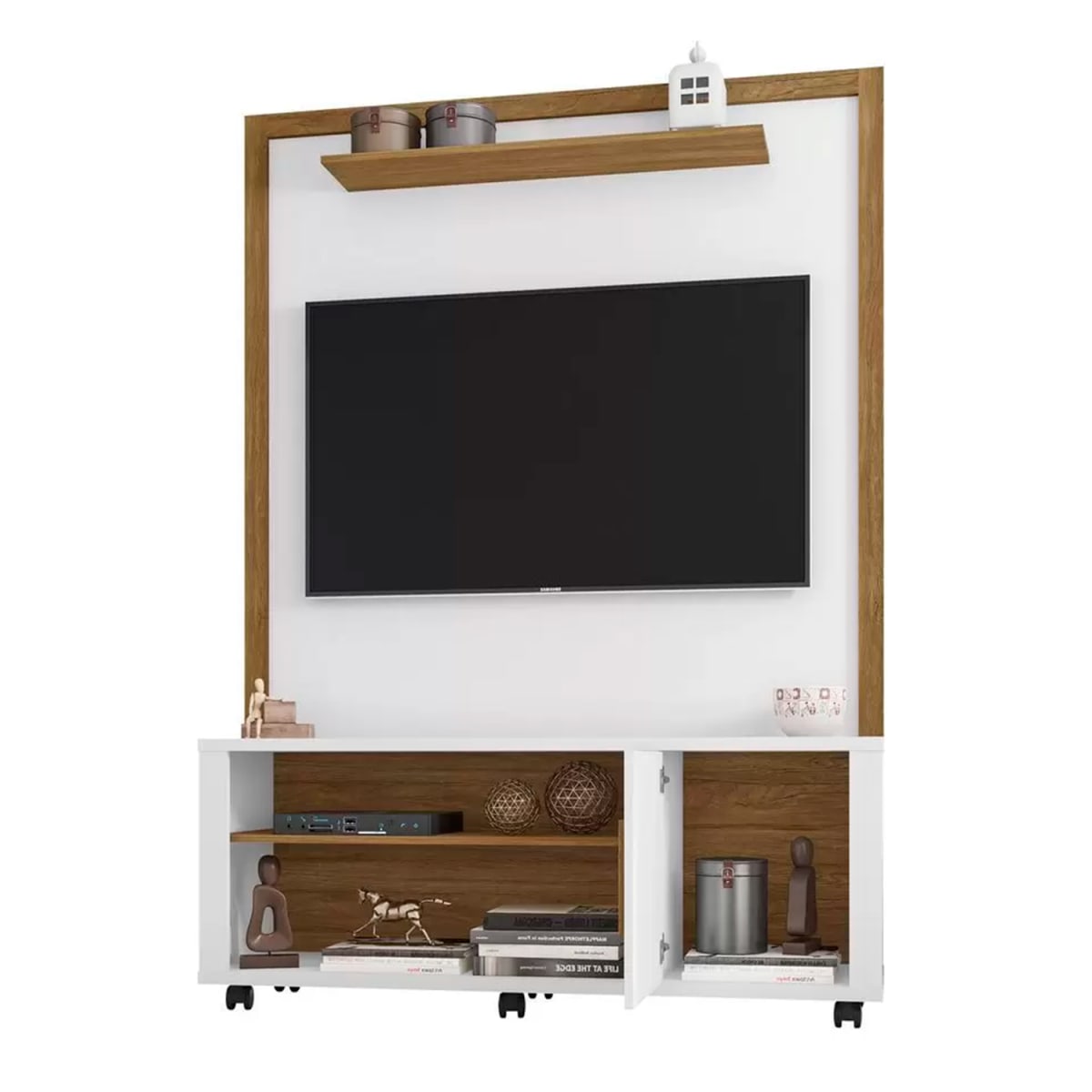 Centro De Entretenimiento Rack Tv 55" Smart - Blanco / Canela - Imagen 3