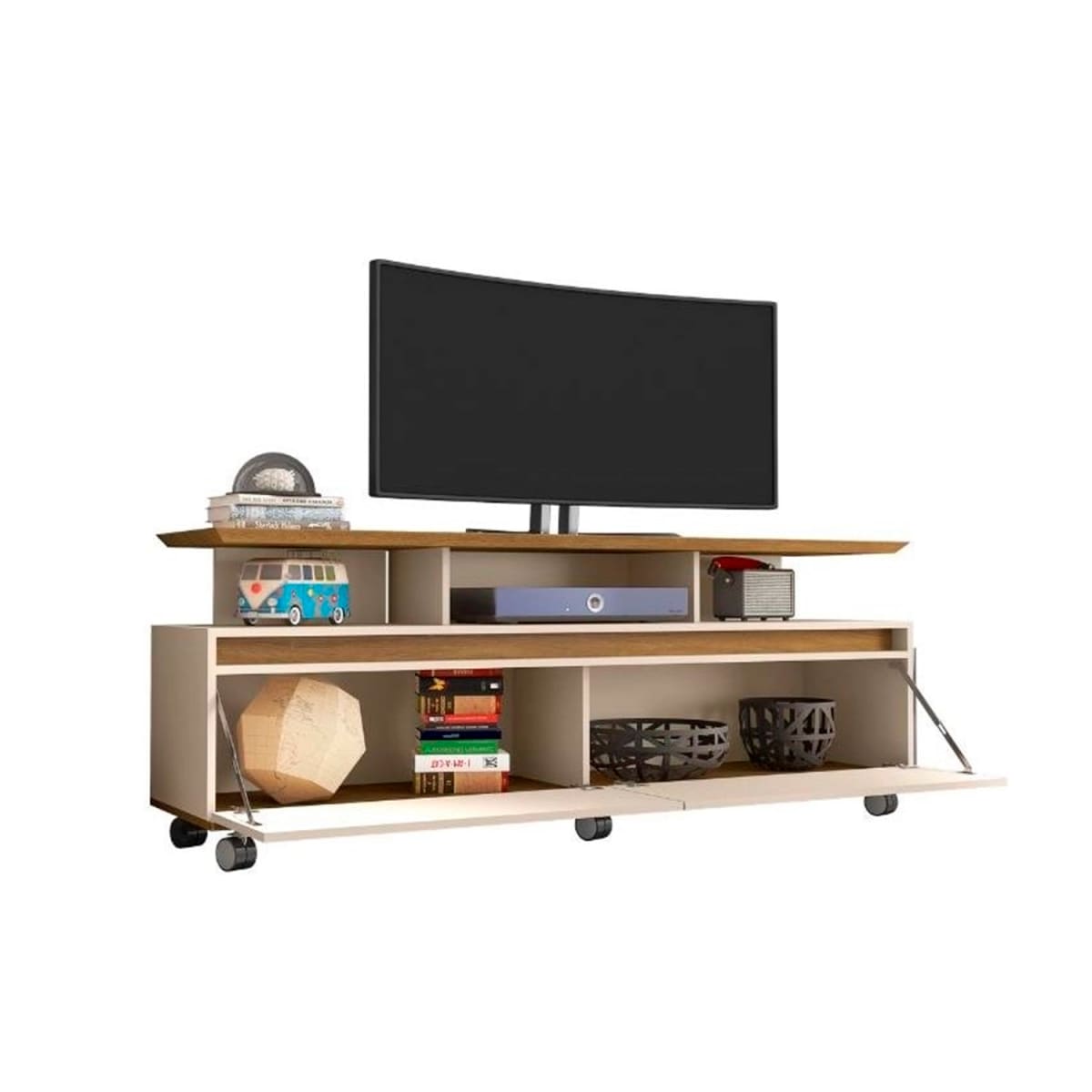 Rack Tv 60" Texas - Canela / Blanco Invierno - Imagen 3