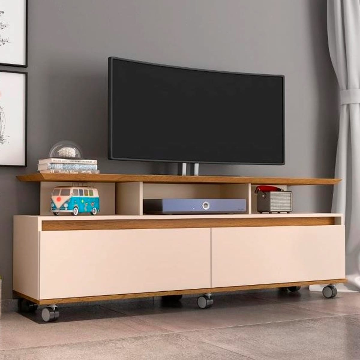 Rack Tv 60" Texas - Canela / Blanco Invierno