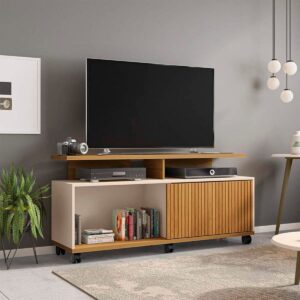 Rack Tv 52" Topazio - Blanco Invierno / Canela Ripado