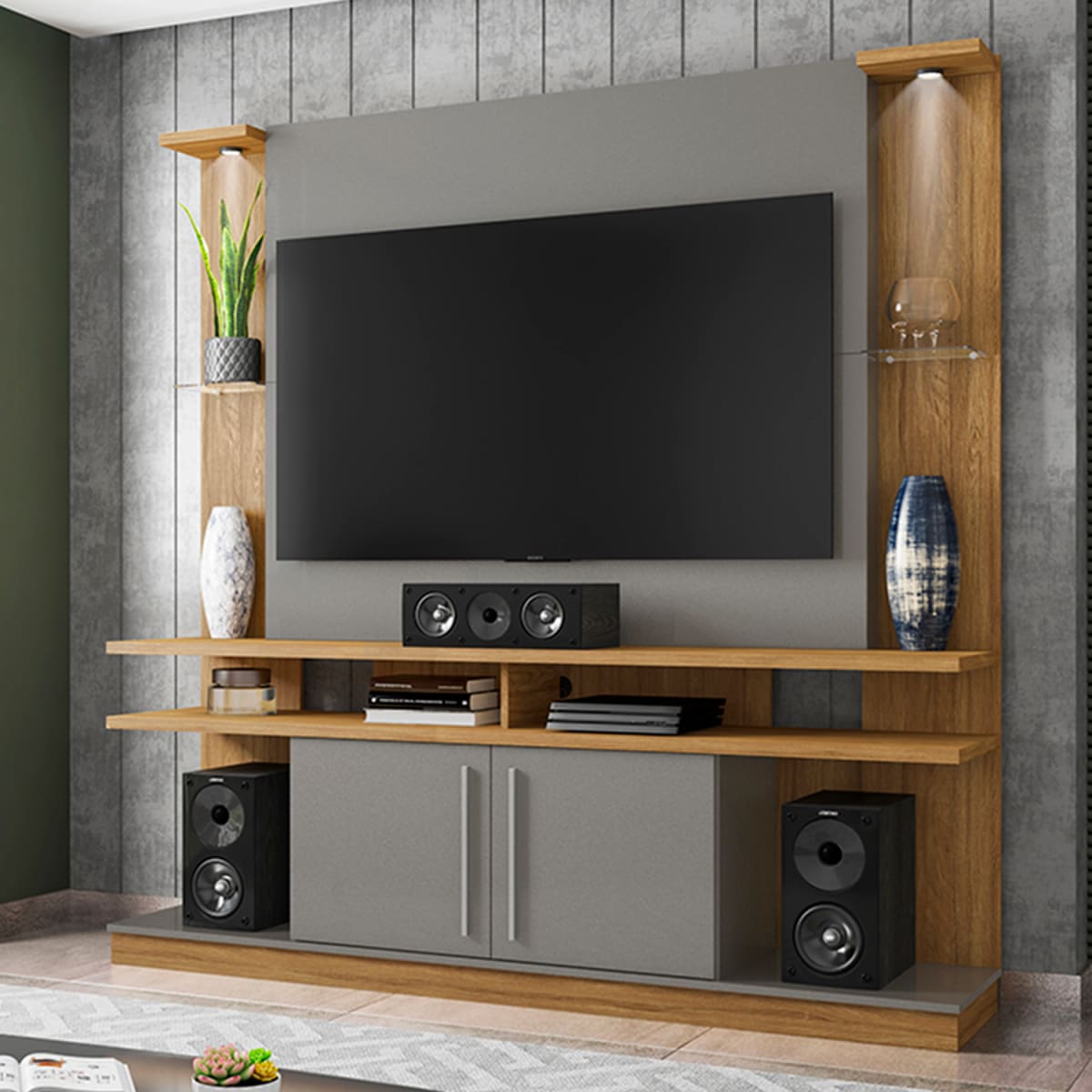 Centro de Entretenimiento Rack Tv 60" York - Canela / Titanium