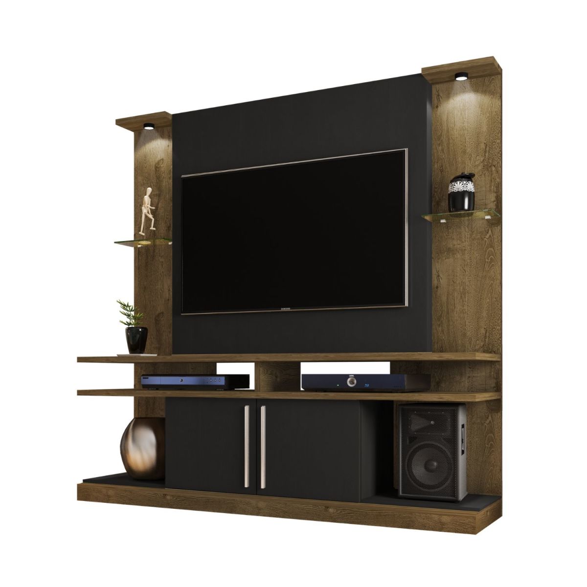 Centro De Entretenimiento Rack Tv 60" York - Canela / Rústico / Negro - Imagen 2