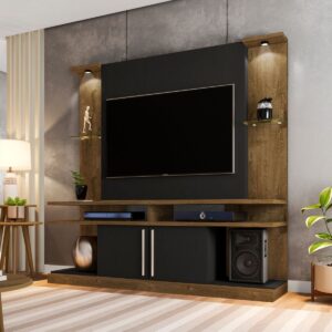 Centro De Entretenimiento Rack Tv 60" York - Canela / Rústico / Negro